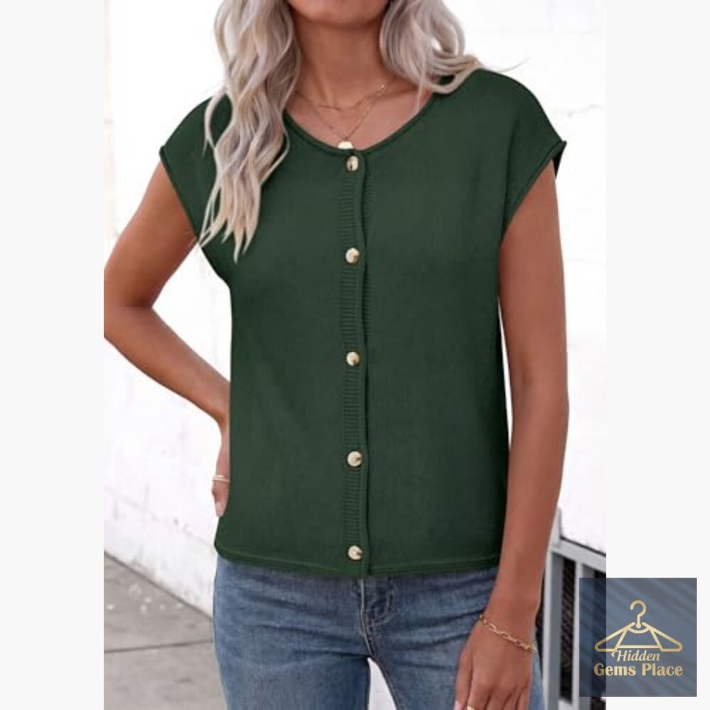 Lightweight Button Down Sweater Vest, Cap Sleeve,… - image 4